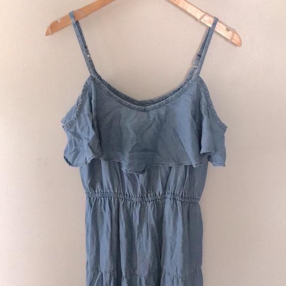 Chambray Ruffle Sleeve MIDI Dress XS - Picture 2 of 5